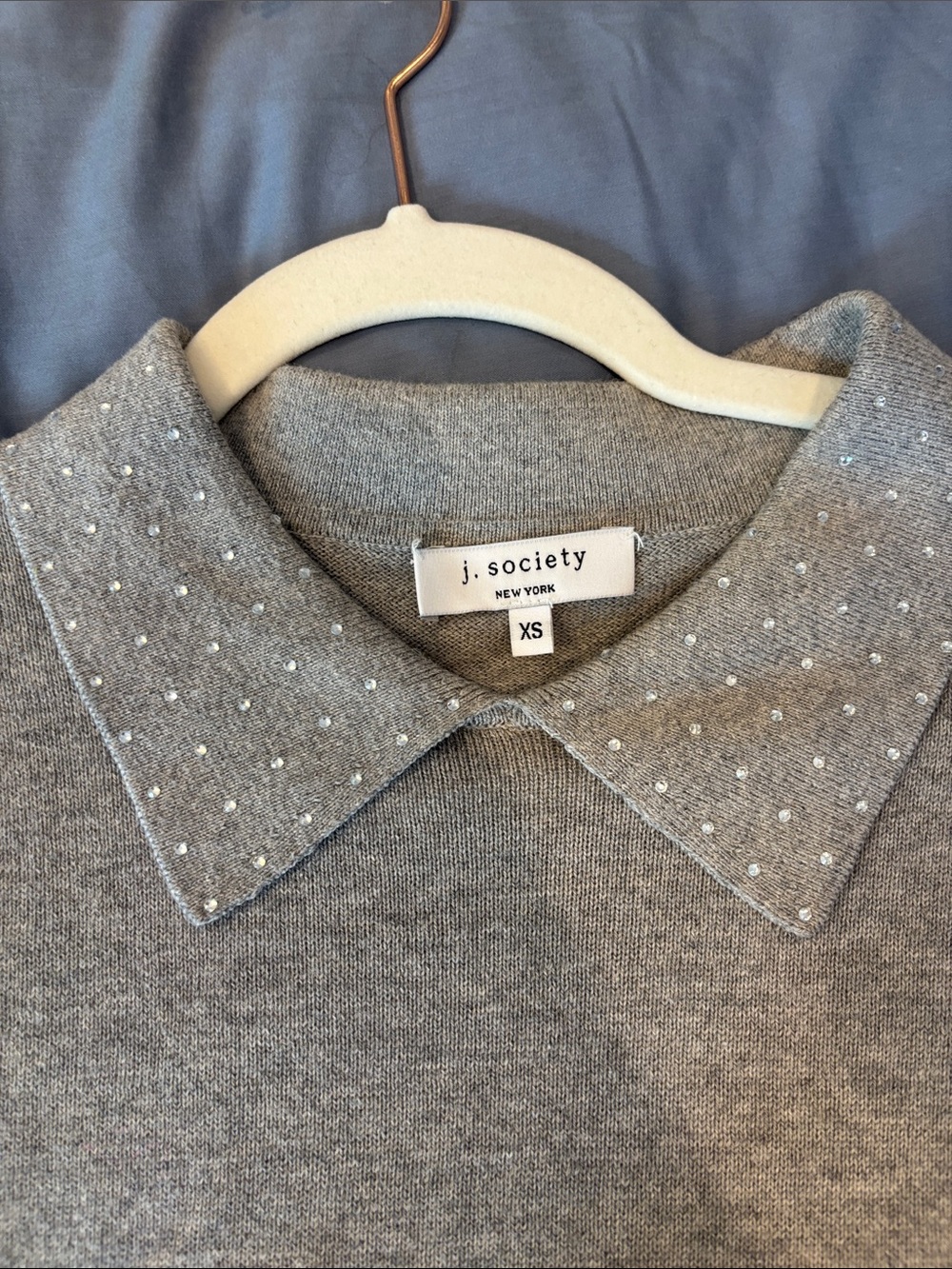 J Society New York Gray Crewneck Sweater with Sparkle Collar (lightly worn)